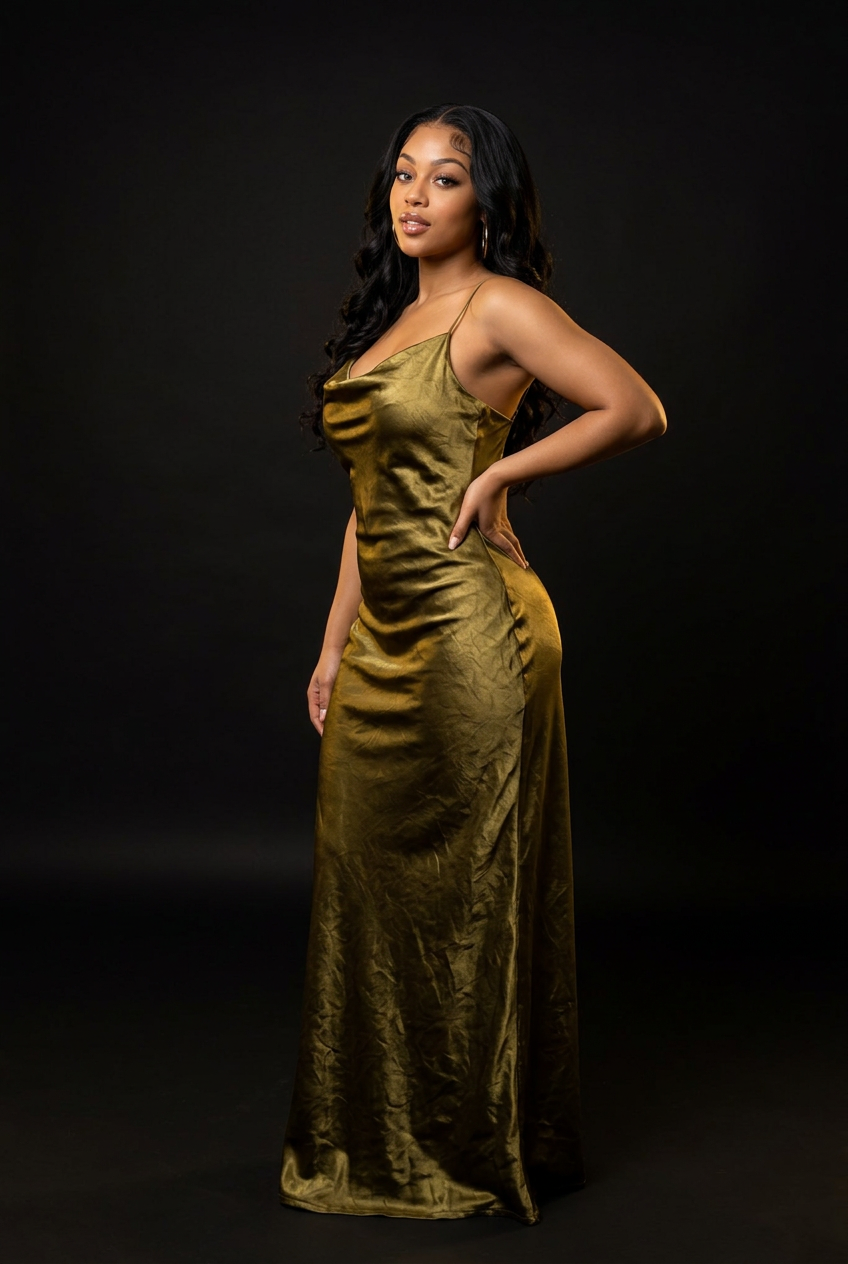 Olive Satin Slip Dress